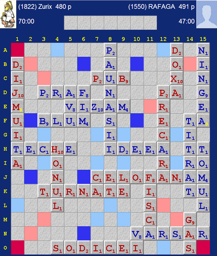 Partida de Scrabble Zurix vs Rafaga