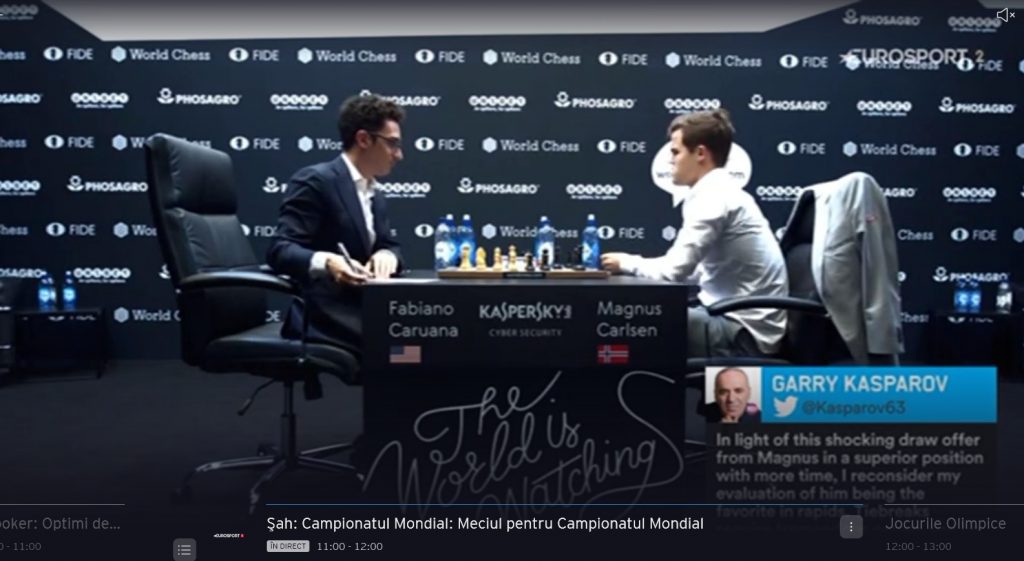 Finala Campionatului Mondial de Sah 2018: Marele Maestru norvegian Sven Magnus Oen Carlsen - Marele Maestru american Fabiano Luigi Caruano, Londra, 9-28 noiembrie 2018