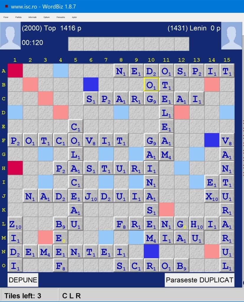 Scrabble Duplicat, Internet Scrabble Club, ISC, 4 aprilie 2021.