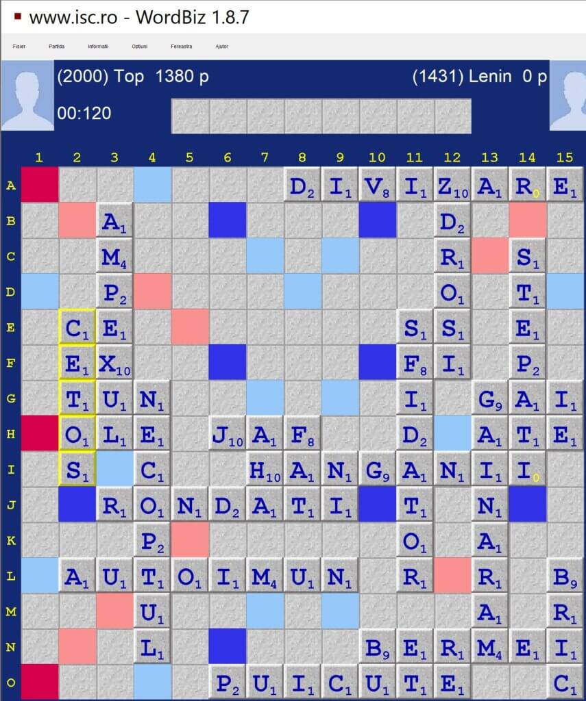 Scrabble Duplicat Elipitic, Internet Scrabble Club, ISC.  Data: 3 iulie 2021.
